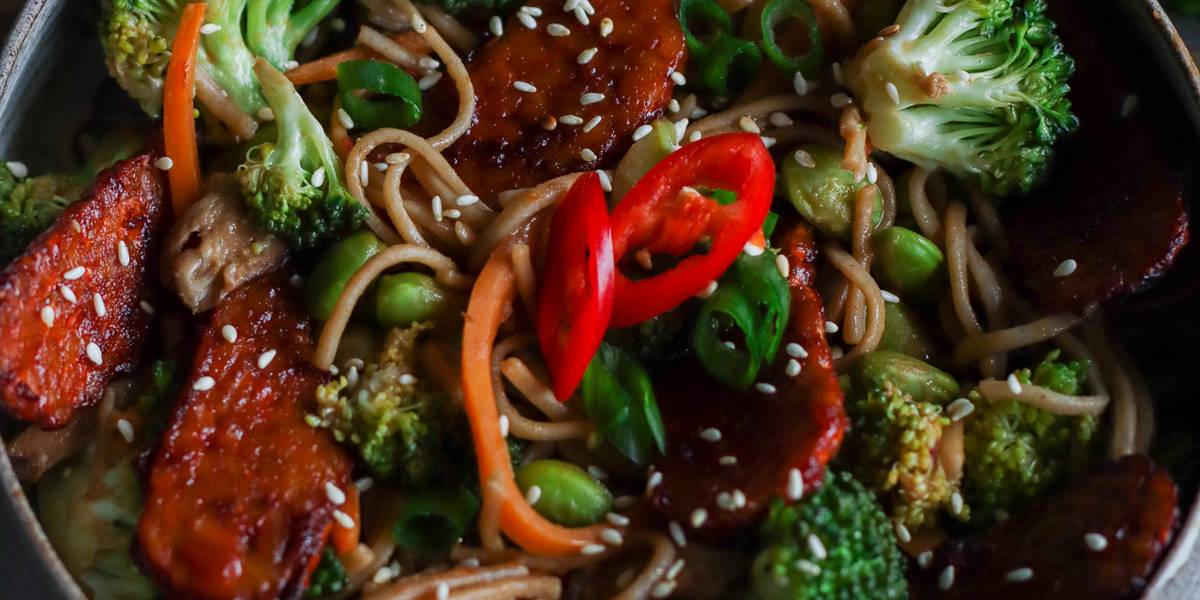 Soba Noodle Bowl with BBQ Tempeh Pick Up Limes