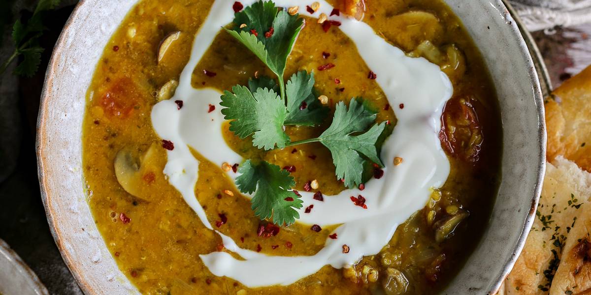 One-Pot Golden Red Lentil and Mushroom Curry Soup | Pick Up Limes