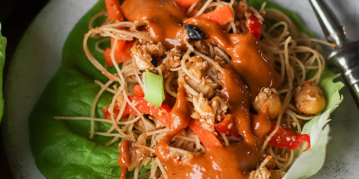 Pick Up Limes High Protein Lettuce Wraps with a Creamy Peanut Sauce