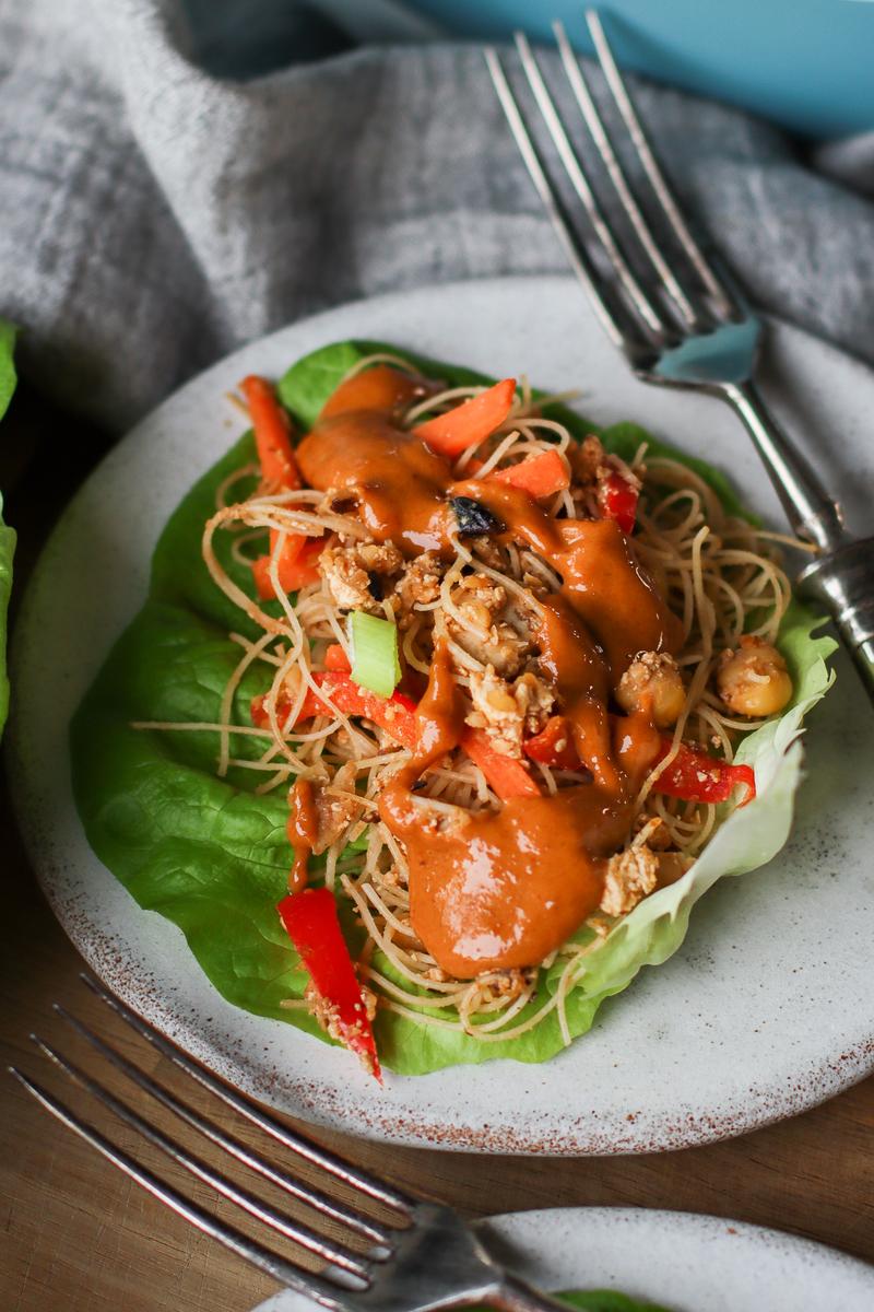 Pick Up Limes High Protein Lettuce Wraps with a Creamy Peanut Sauce