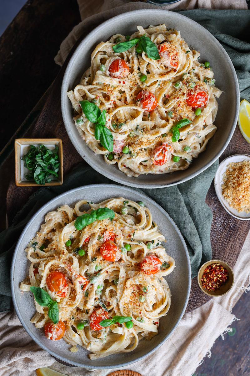 Process image of Lemony Tahini Tagliatelle with Burst Cherry Tomatoes