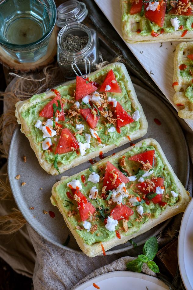 image of Savoury Waffles with Pickled Watermelon