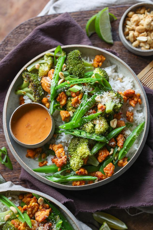 image of Tempeh Coconut Rice with Peanut Sauce