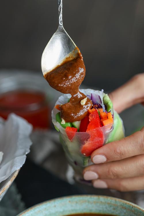 Fresh Salad Rolls with a Creamy Peanut Hoisin Sauce Pick Up Limes