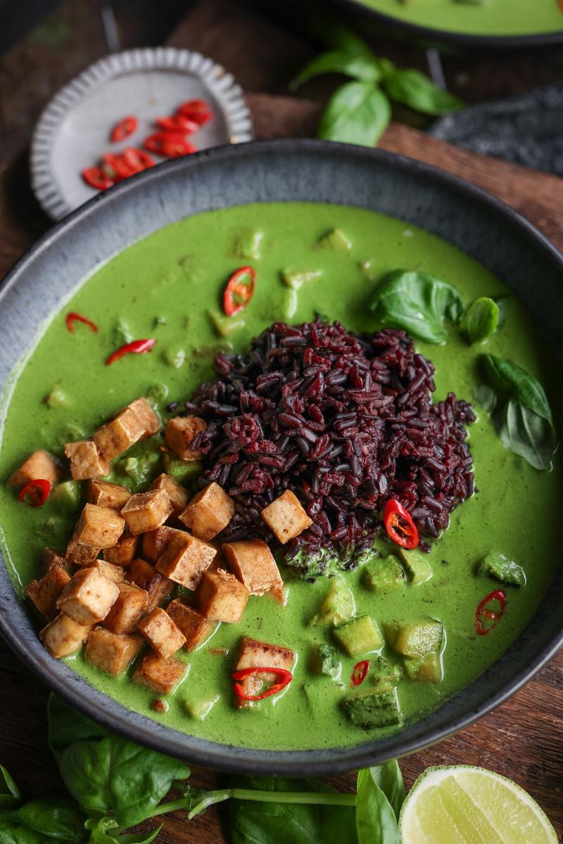 Process image of Bright Green Basil Coconut Curry