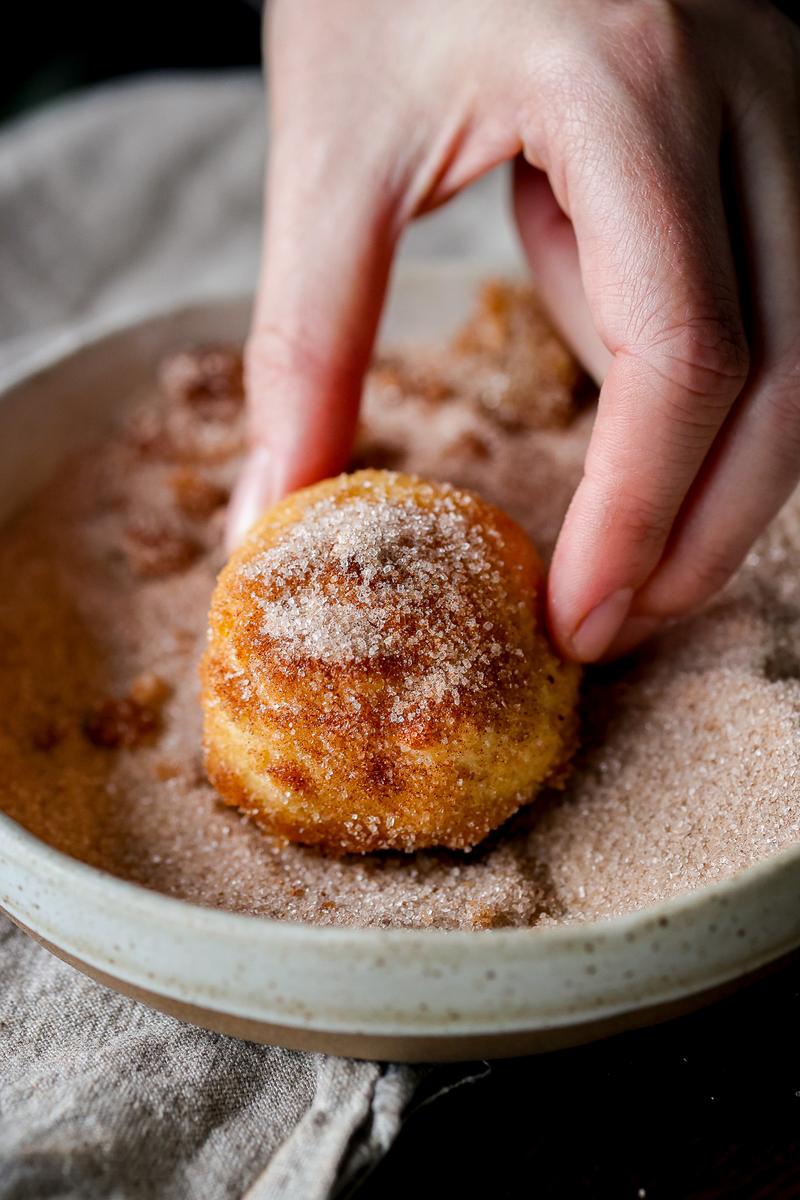 Process image of Air Fryer Cinnamon Sugar Donut Holes