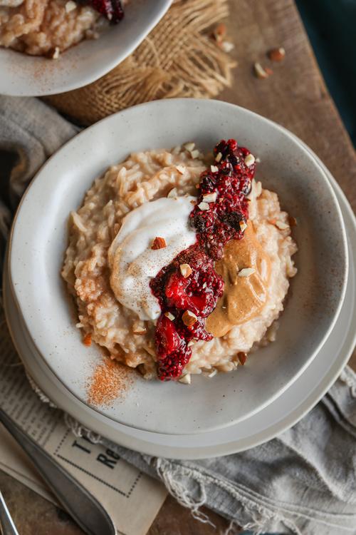 image of Coconut Rice Porridge with Stewed Berries