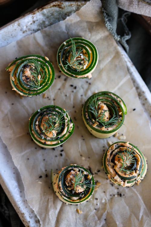 image of Cream Cheese & Roasted Pepper Cucumber Rolls