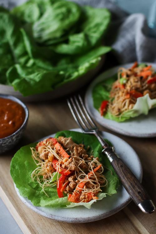 Pick Up Limes High Protein Lettuce Wraps with a Creamy Peanut Sauce