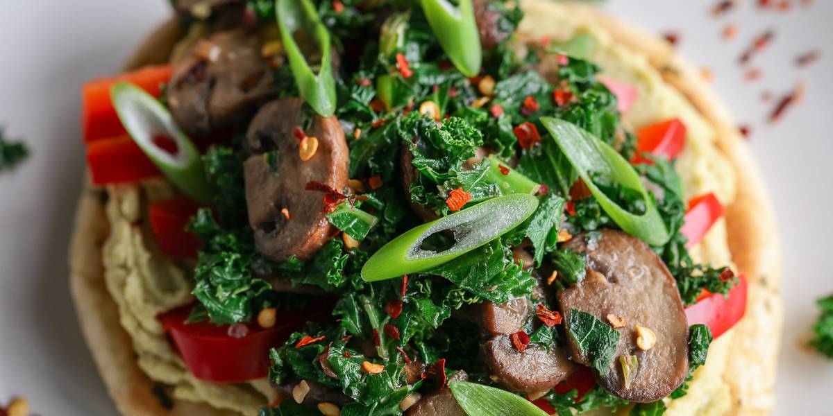 Avocado Hummus Toast with Miso Mushroom and Kale Sauté | Pick Up Limes