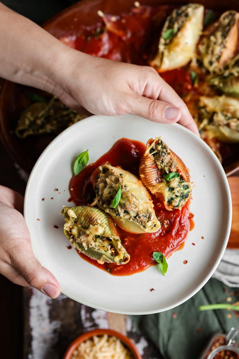 Process image of Baked Stuffed Pasta Shells with Spinach & Tofu "Ricotta"