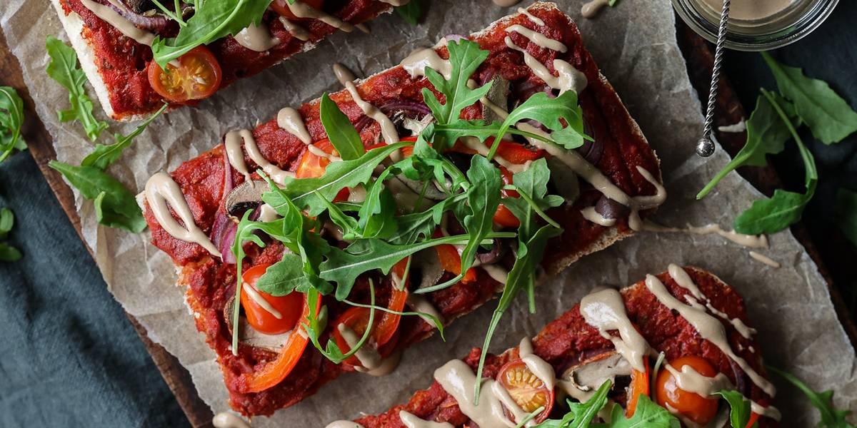 Ciabatta Pizza with Tahini Balsamic Drizzle | Pick Up Limes