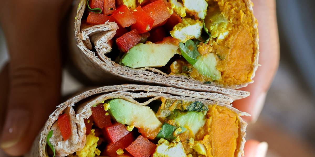 Samosa Sweet Potato Breakfast Wraps with Tofu Scramble Pick Up Limes