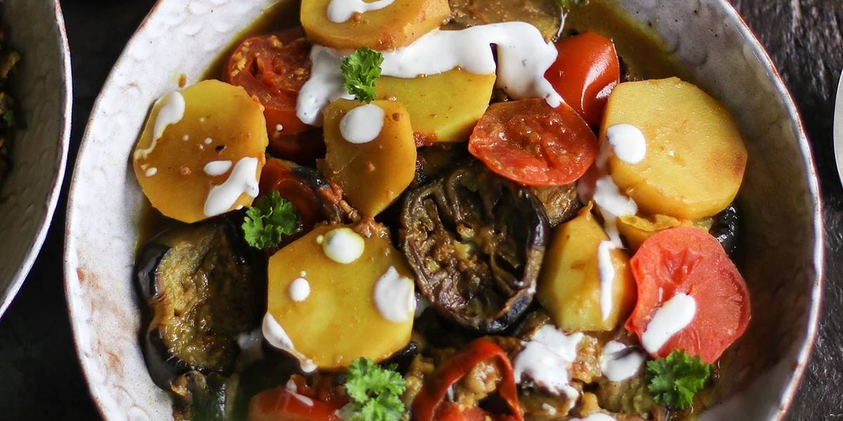 Kichaloo Banjan - Afghan Potato Eggplant Dish | Pick Up Limes