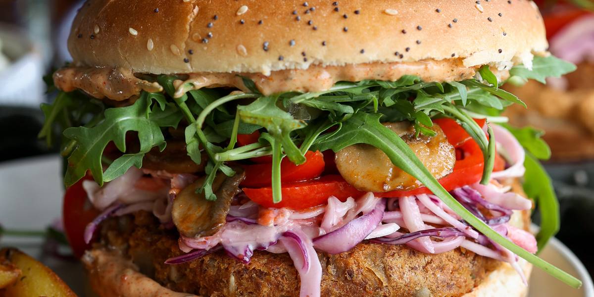 Bean & Oat Burger with Cajun Mayo Pick Up Limes