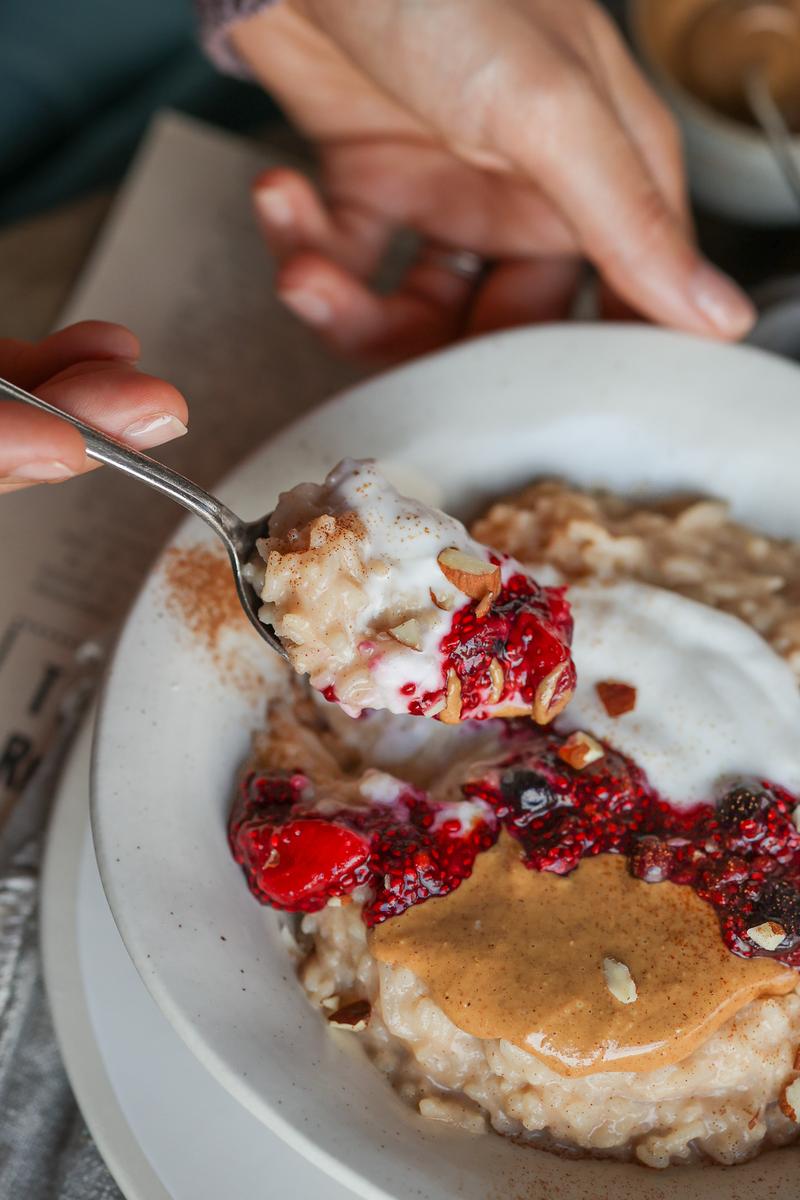Process image of Coconut Rice Porridge with Berry Chia Jam