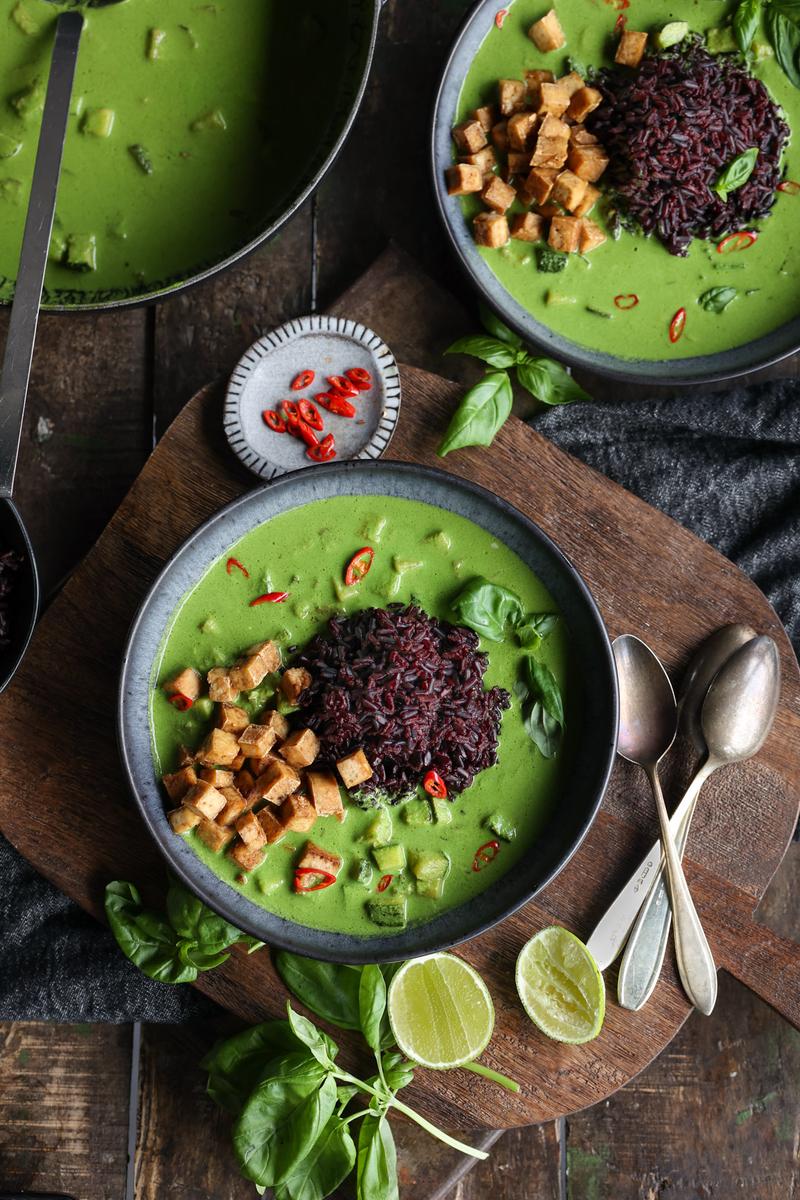 Process image of Bright Green Basil Coconut Curry