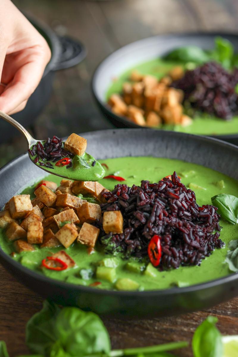 Process image of Bright Green Basil Coconut Curry
