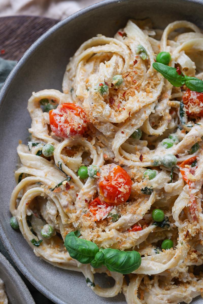 Process image of Lemony Tahini Tagliatelle with Burst Cherry Tomatoes