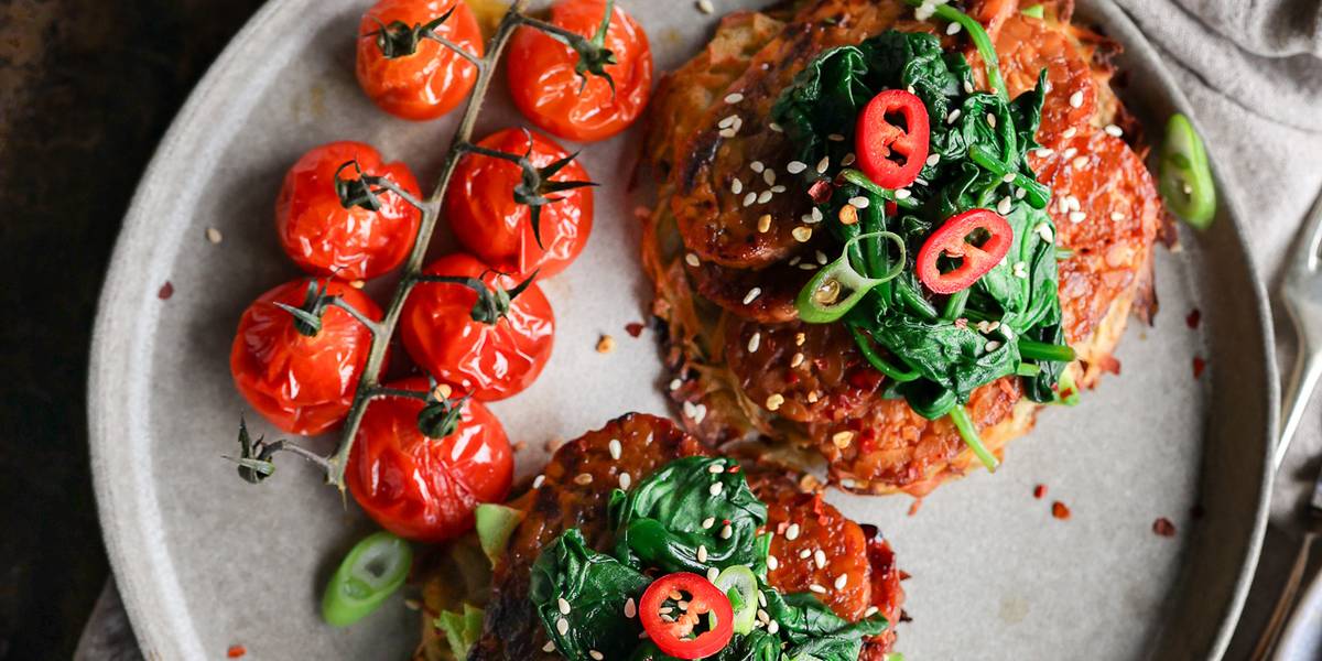 Potato Hash Cakes with Baked Marinated Tempeh | Pick Up Limes