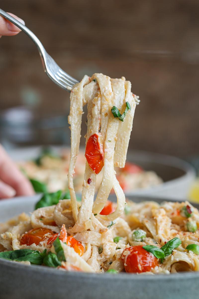 Process image of Lemony Tahini Tagliatelle with Burst Cherry Tomatoes