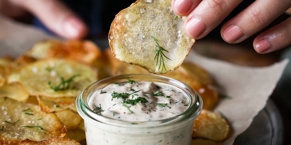 Potato Crisps with Creamy Tahini Dill Dip | Pick Up Limes