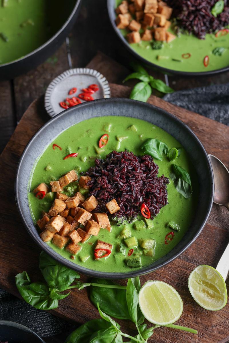 Process image of Bright Green Basil Coconut Curry