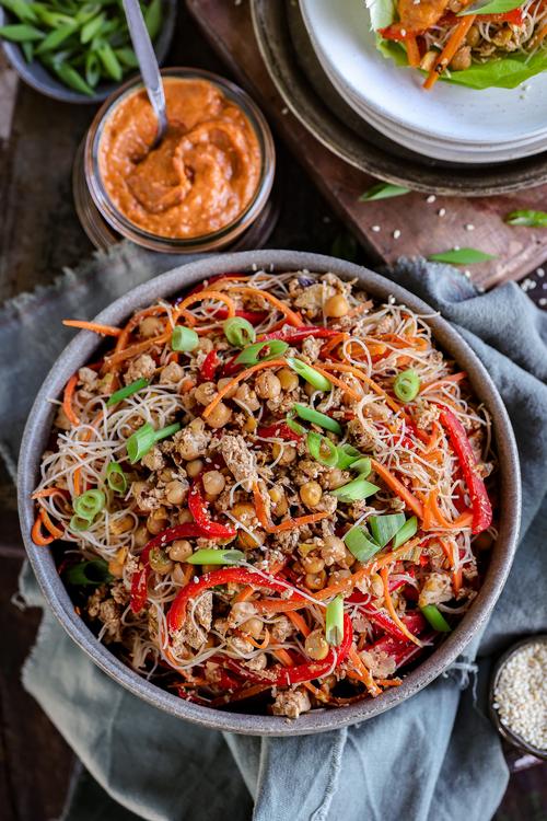 High Protein Lettuce Wraps with a Creamy Peanut Sauce Pick Up Limes