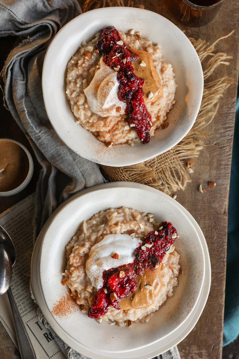 Process image of Coconut Rice Porridge with Berry Chia Jam