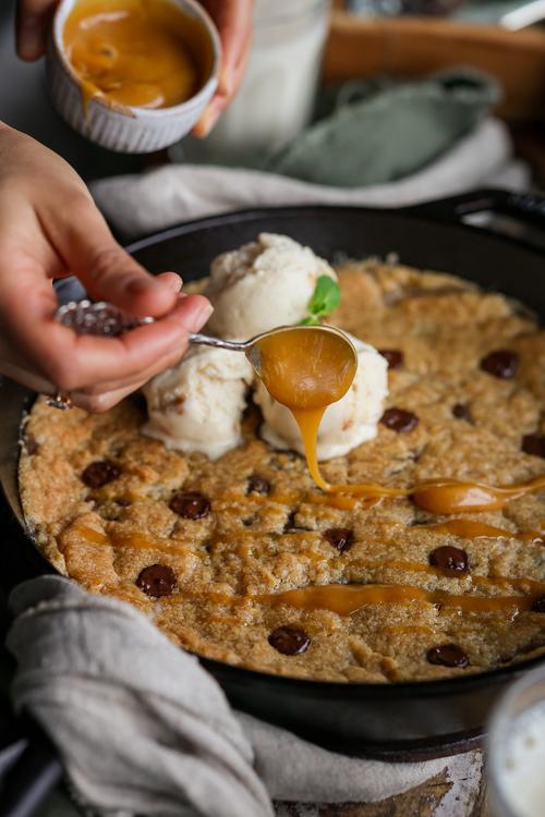 Chocolate Chip Caramel Skillet Cookie Pick Up Limes